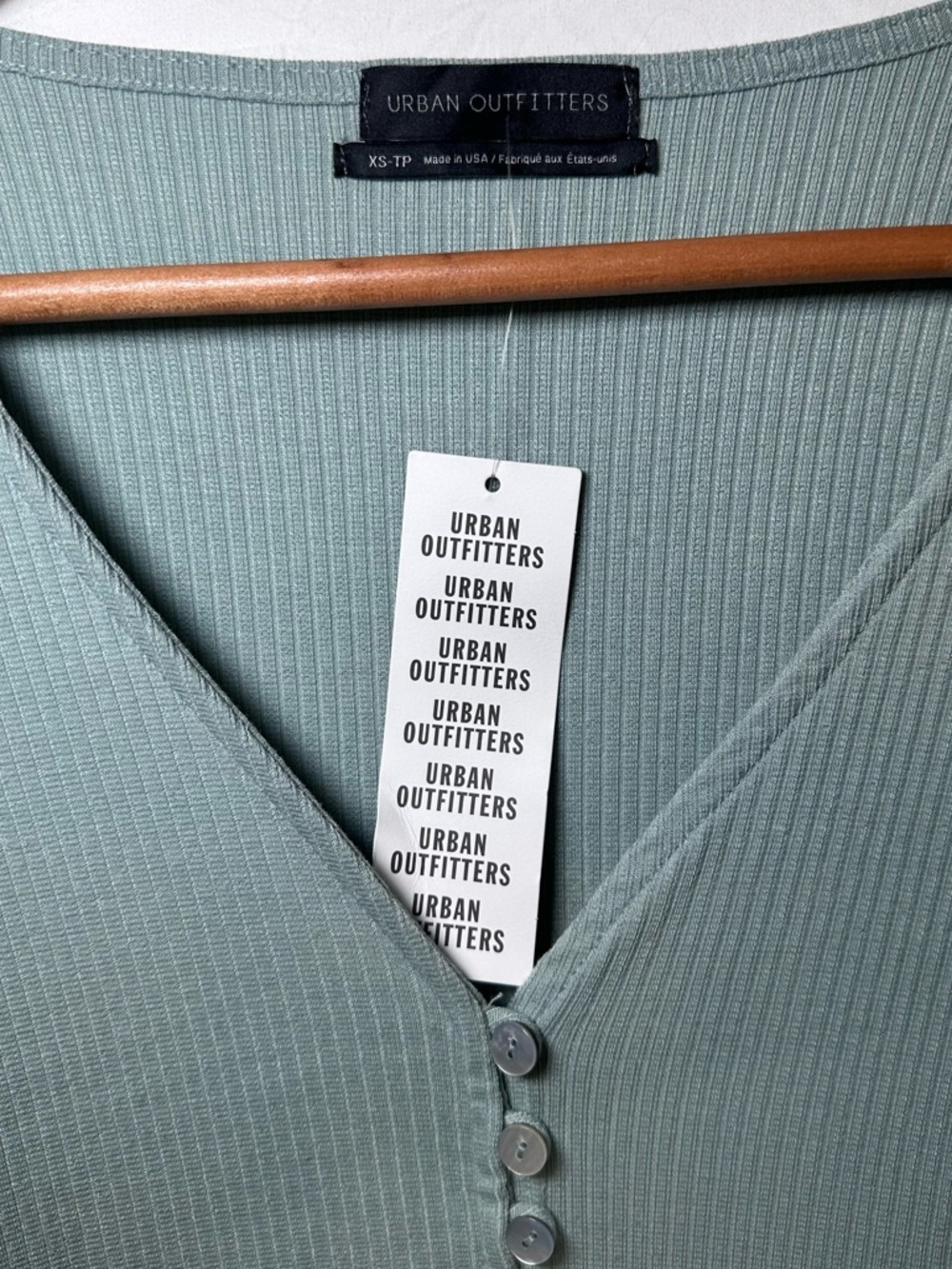 Urban Outfitters Ribbed Dress | NWT | Deep V Button Front | Moss Green | XS - Picture 2 of 3